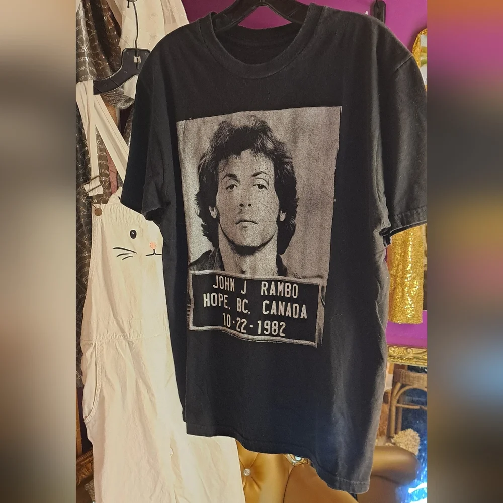 Rambo Sylvester Stallone Black Graphic T-Shirt. Medium
